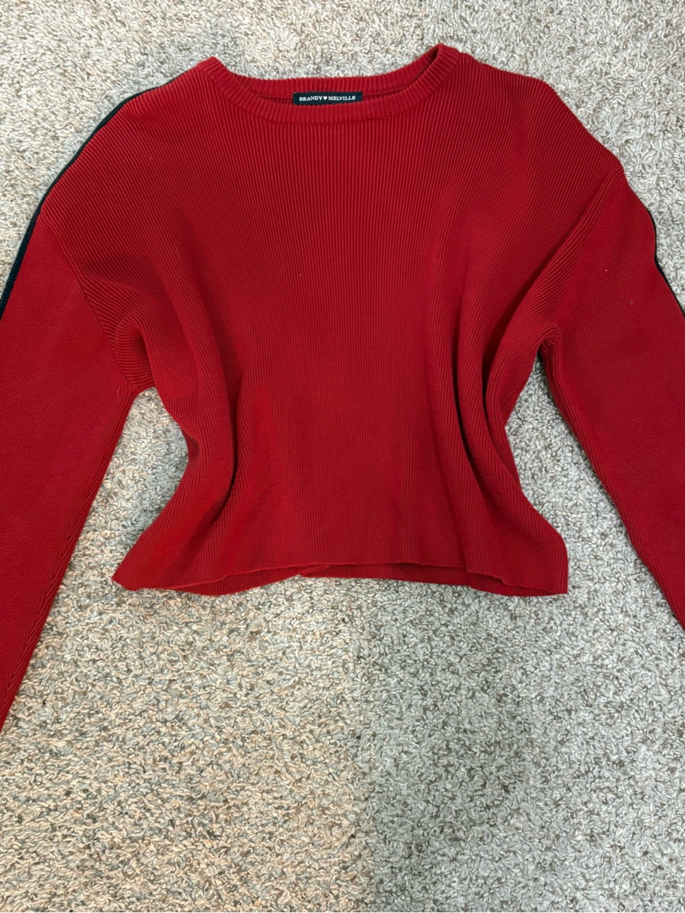 Brandy Melville Red Ribbed Crewneck Sweater